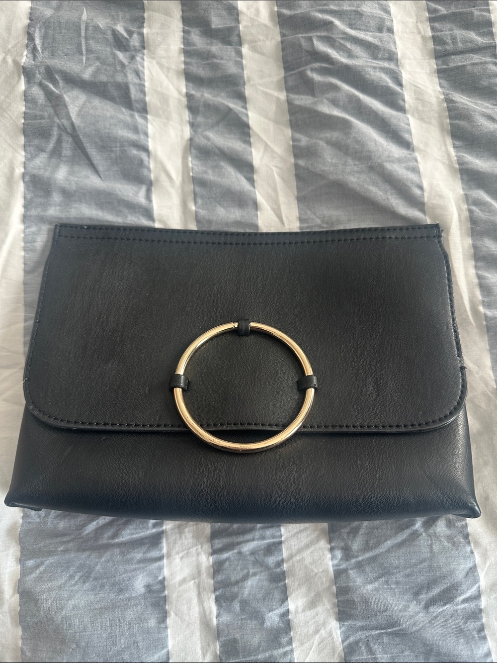 Topshop Black Clutch with Gold Ring Accent